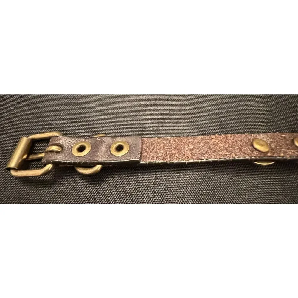 NWOT Punk Western Boho Skinny Brown Leather Composite Brass Studded Belt 40”